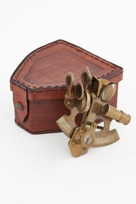 Sextant Antiqued Brass  5.1" with Leather Case