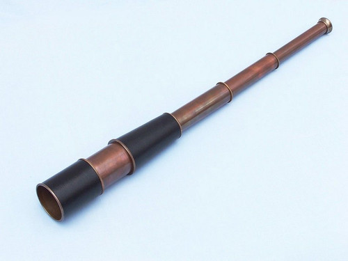 Deluxe Class Admiral's Antique Copper Leather Spyglass Telescope 27" with Rosewood Box