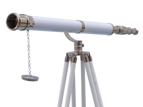 Floor Standing Chrome/White Leather Galileo Telescope 65"