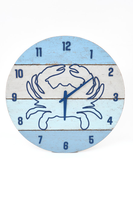 Wooden Crab Outline Clock, Blue and White 19.7"