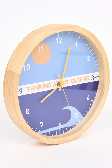 Thinking About Surfing Wall Clock, Wood/Glass - 11.8"