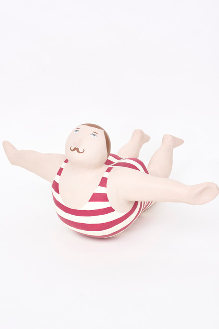 Bather w/ Striped Swimsuit - Paper Mache - XL - Red & White - 20.5"