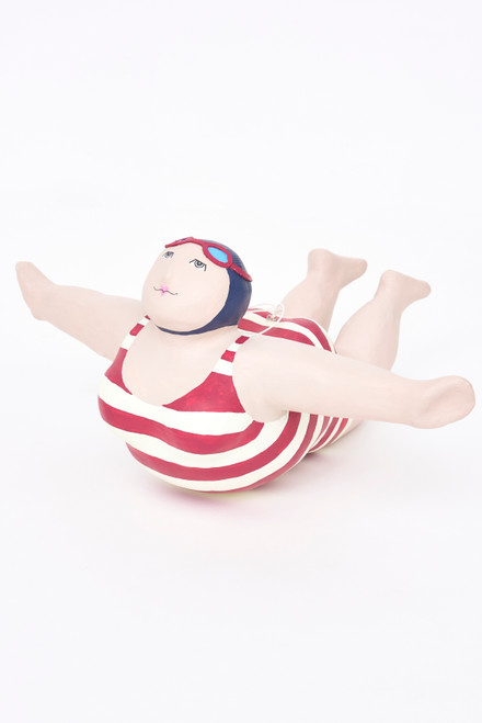 Bather w/ Striped Swimsuit - Paper Mache - Large - Red & White - 13.4"