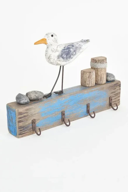  Seagull  Key Rack on Wood Plank - 9.8"