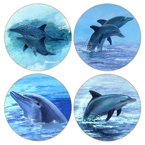 Assorted Dolphins Round Sandstone Coasters