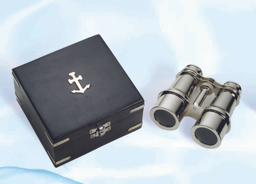 Brass Binocular with Nickel Finish and Wooden Box