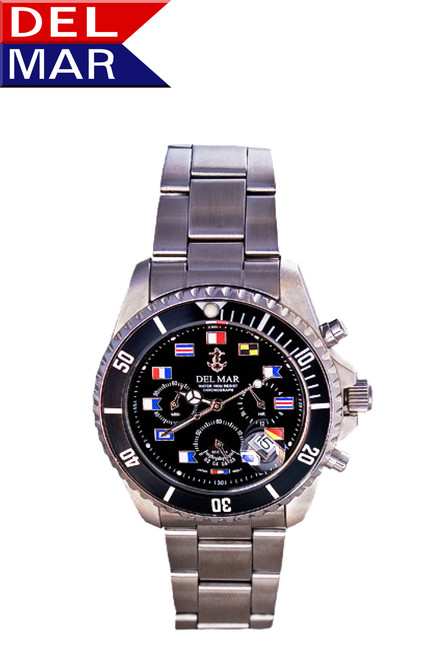 Del Mar Men's 200M Chronograph Nautical Flag Dial Watch - Black Face