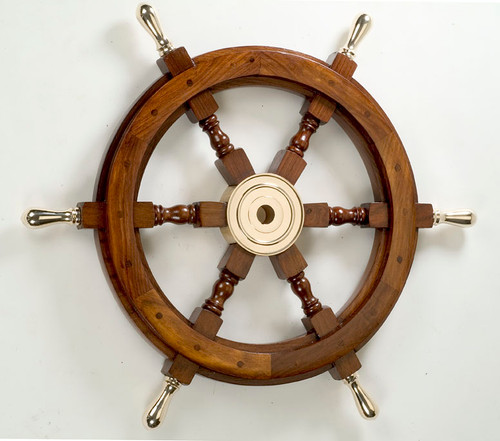 Wooden Ship Wheel with Brass Spokes - 2 Sizes Available