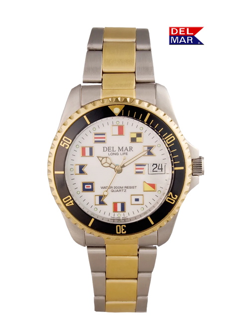 Del Mar Men's 200M Stainless Steel Classic Dive Watch with Nautical Flag Dial - Two Tone