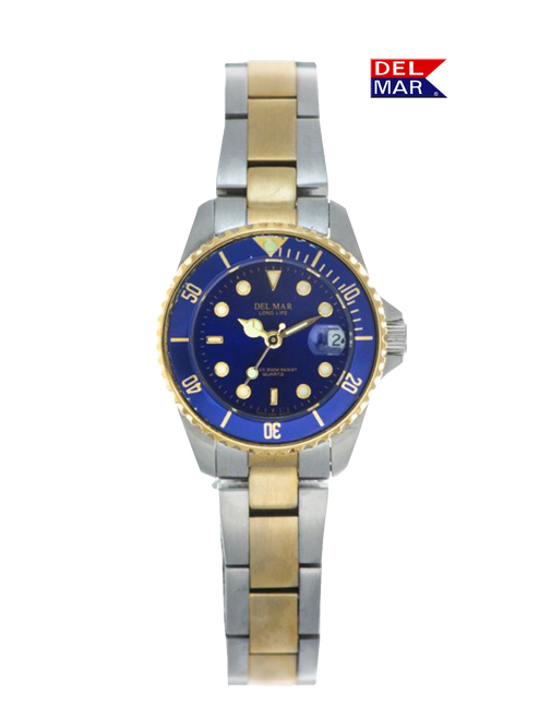 Del Mar Women's Long Life Classic Coronado Blue Face & Bezel T/T Watch