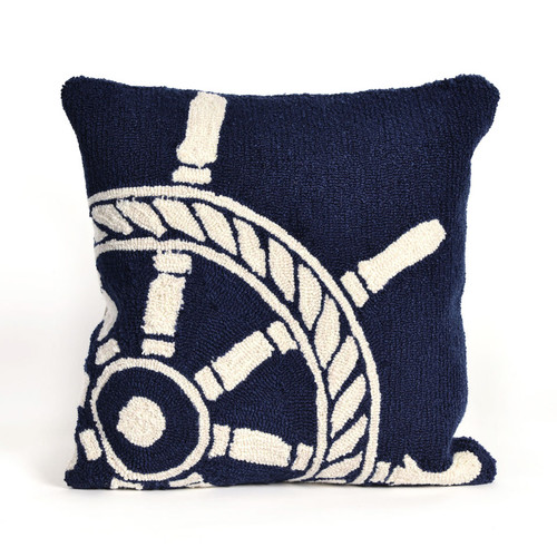Frontporch Navy Ship Wheel Indoor/Outdoor Throw Pillow