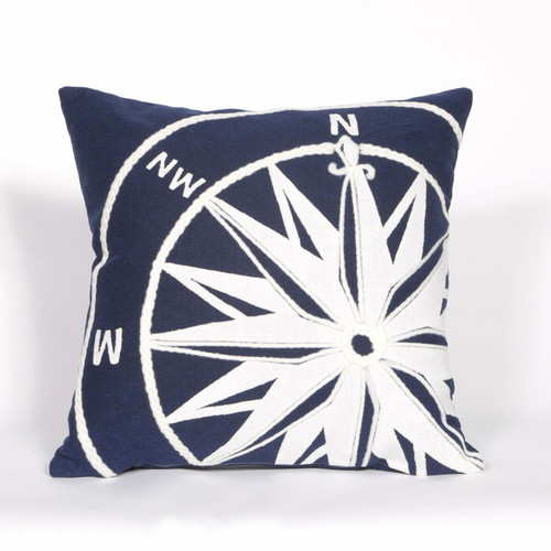 Visions Navy Compass Rose Indoor/Outdoor Throw Pillow - Square