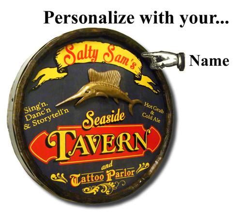 Personalized Seaside Tavern Quarter Barrel Sign - 21"