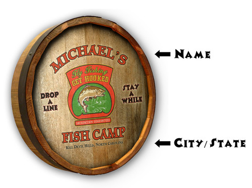 Personalized Fish Camp Quarter Barrel Sign - 19"