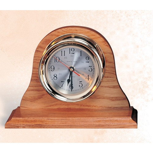Brass Porthole Desk Clock Wood Base