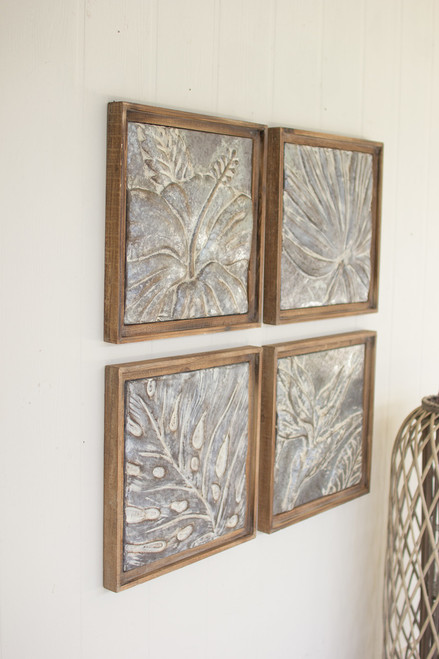 Framed Tropical Pressed Metal Tiles - Set of 4