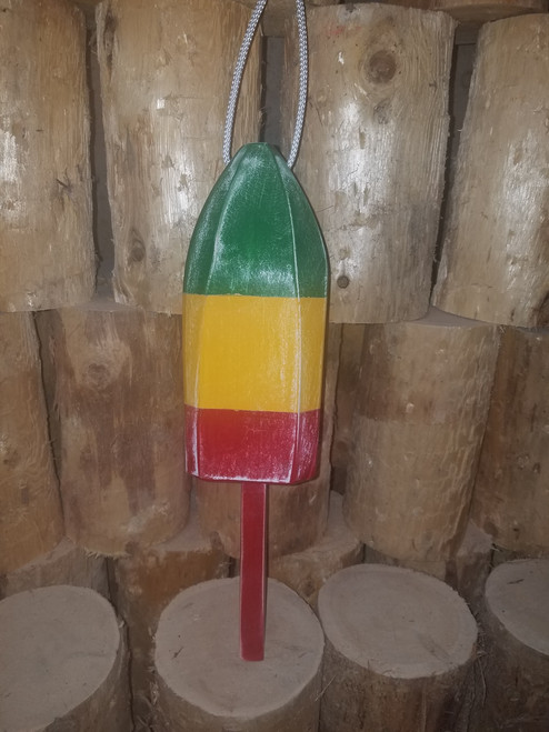 Wooden Lobster Buoy - 21" - Green, Yellow, and Red