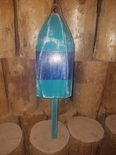 Wooden Lobster Buoy - 21" - Teal with Blue Band