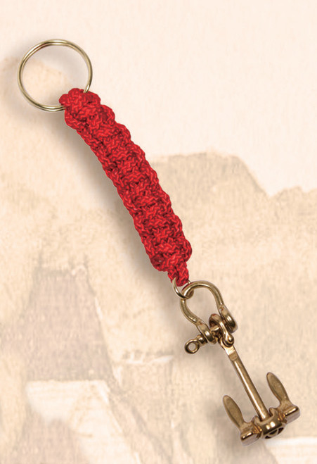 Brass Key Chain - Anchor with Red Lanyard