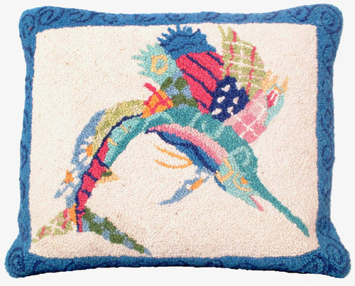 Patchwork Sailfish Hooked Pillow