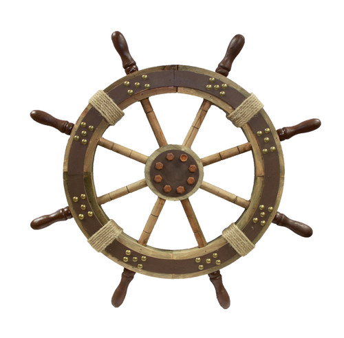 Decorative Wooden Ship Wheel with Studs - 24"