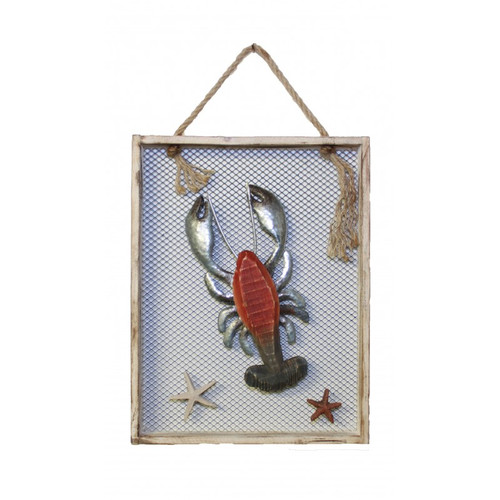 Wood and Metal Lobster and Crab in Wooden Frames - Set of 2 - 12" x 16"