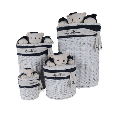 Oval Willow Baskets with Bear Design - Set of 4