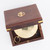 Compass w/ Lid & Inlaid Wooden Box -  Antiqued Brass