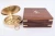 Compass w/ Lid & Inlaid Wooden Box -  Antiqued Brass