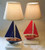 Patriotic  Sailboat Lamps Red and Blue - White Base - 24"  - Set of 2