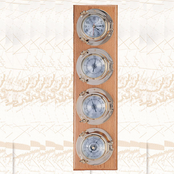 Premium Porthole Clock, Barometer, Thermometer and Hygrometer on Wooden ...