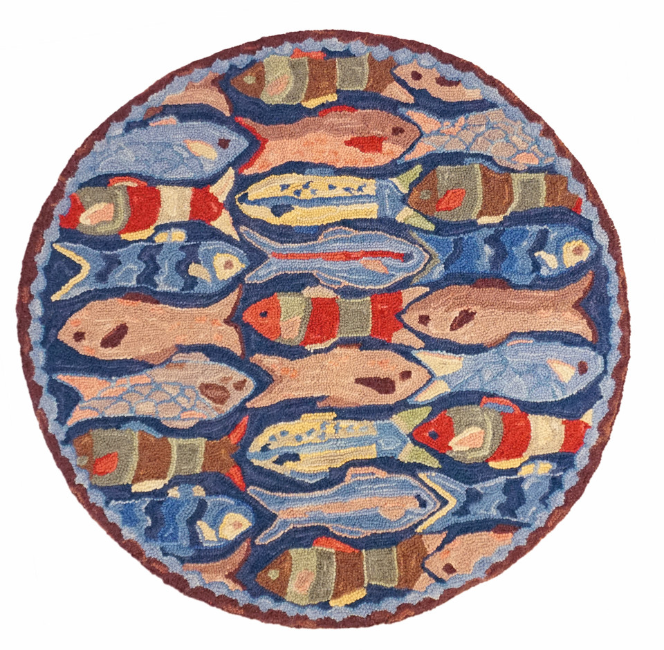 Swimming Fish Wool Hooked Rug