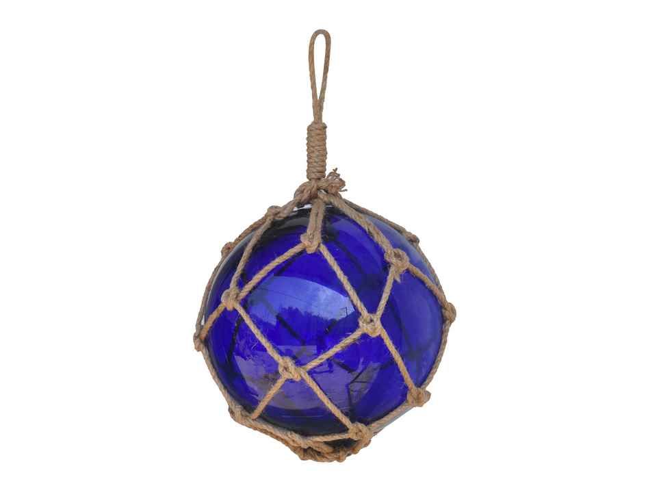 Japanese Glass Float in Rope Netting - 12 - Blue