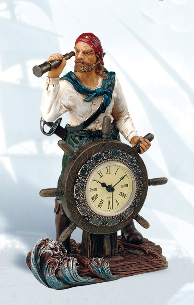 Pirate with Ship Wheel Clock