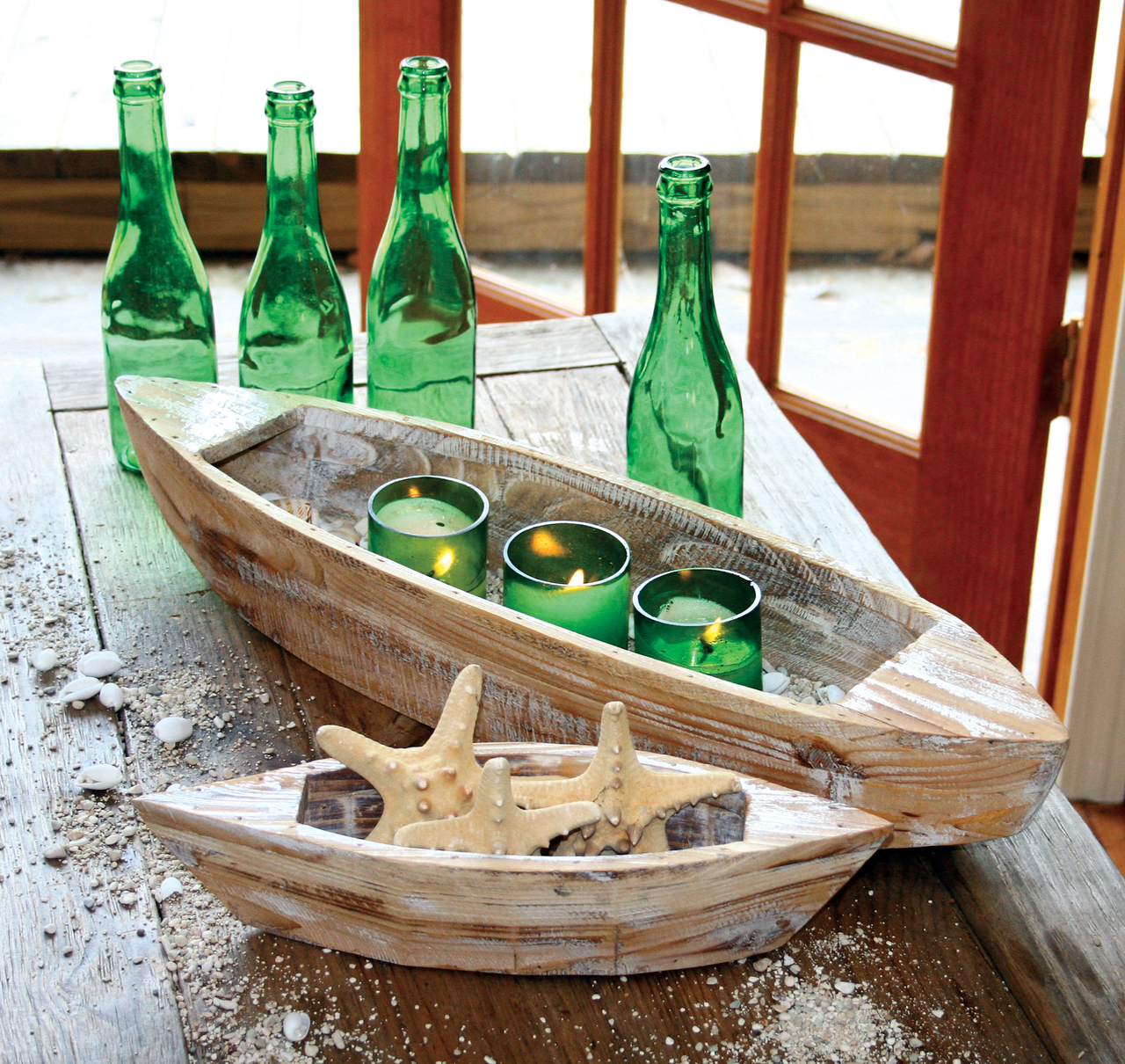 Set of 2 Decorative Wooden Boats - Desk Accessories