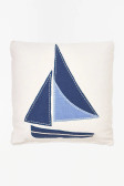 Patched Sailing Boat Pillow - Cotton - Cream & Blues - 17.7"