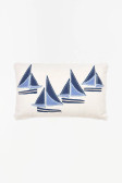 Patched Sailing Boats Pillow - Cotton - Cream & Blues - 12" x 20"