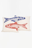 Fish Duo Pillow -  Blue & Burnt Orange 17" - Set of 2