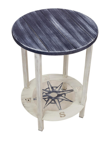 Cottage / Navy Accent Round End Table with Compass Accent - 23