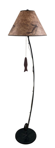 Rust No Gold Iron Fly Fishing Pole Floor Lamp W / Fly Shade - 62.5"