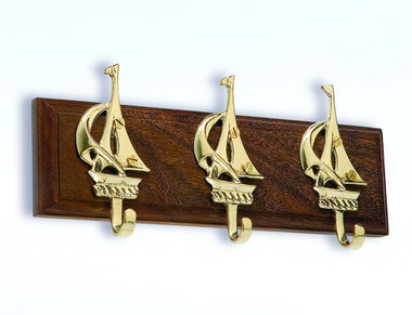 Brass Key Hanger Sailboat 3 Hooks