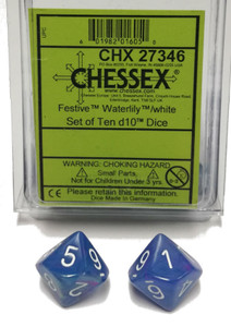 Festive D10 Waterlily/White 10ct Dice Set
