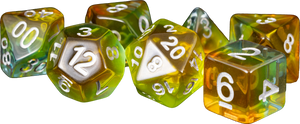 Yellow Aurora Resin 16mm 7ct Polyhedral Dice Set