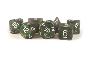 Icy Opal Black Resin 16mm 7ct Polyhedral Dice Set