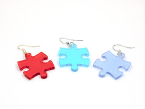 Hook Earrings Puzzle Piece Translucent (Assorted Dice Colors)