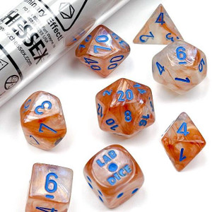Lab Dice 5 Borealis Polyhedral Rose Gold/Light Blue Luminary 7ct Dice Set