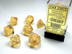 Translucent Polyhedral Yellow/White 7ct Dice Set