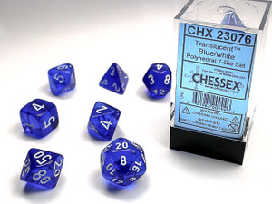 Translucent Polyhedral Blue/White 7ct Dice Set