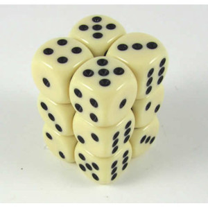 Dice D6 Opaque Rounded 16mm  Ivory/ Black Pips 200ct