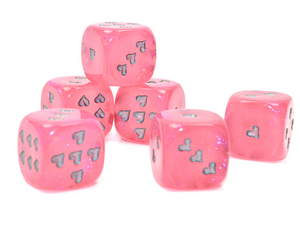 Heart D6 Borealis Pink/Silver Luminary 16mm 12ct Dice Set